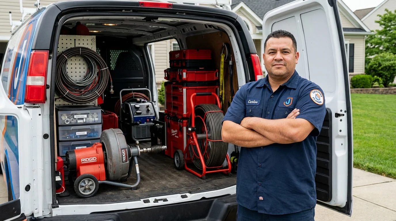 Professional drain cleaning equipment and Johns Plumbing LLC plumber in Walled Lake