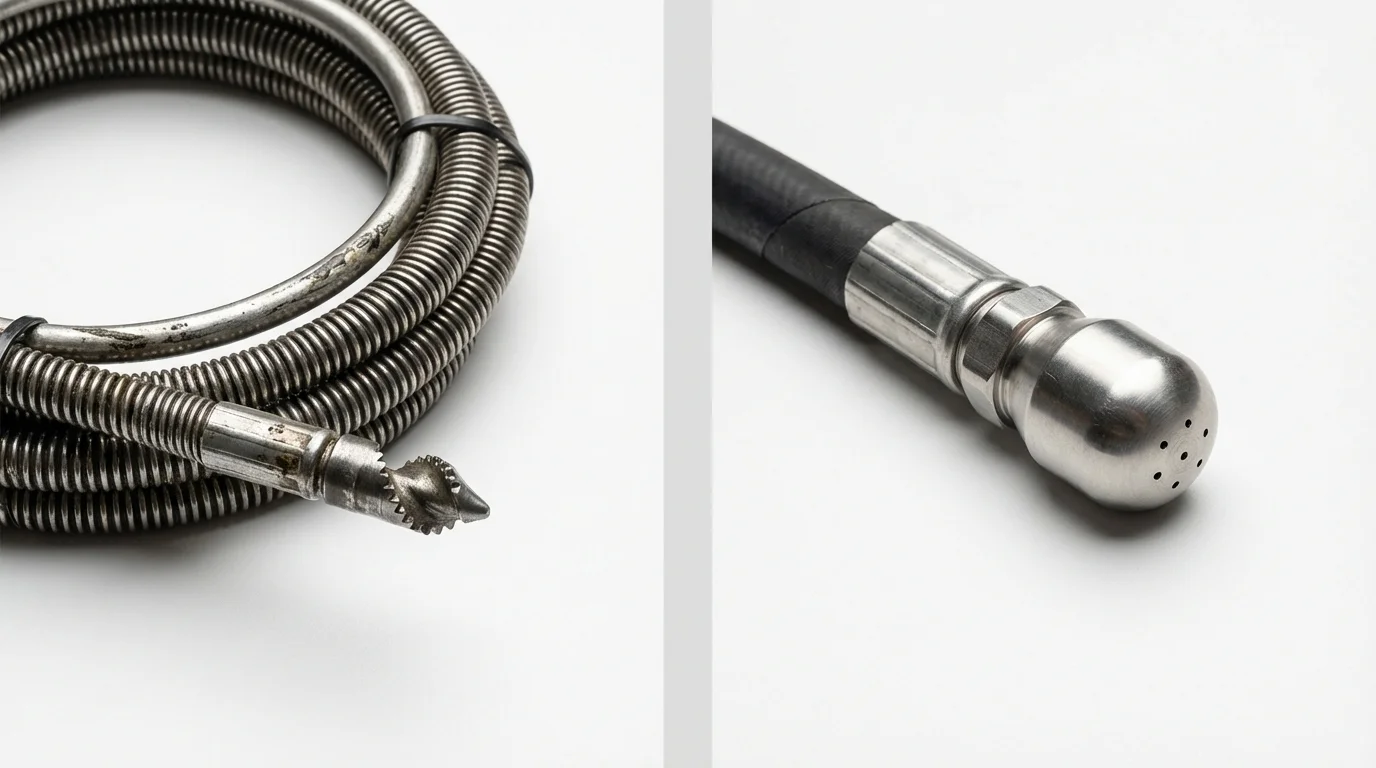 Drain snake cable and hydro jetting nozzle used for drain cleaning in Walled Lake, MI