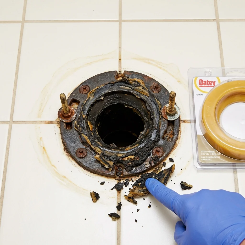 Failed wax ring showing water seepage at the base of a toilet in a Walled Lake, MI home